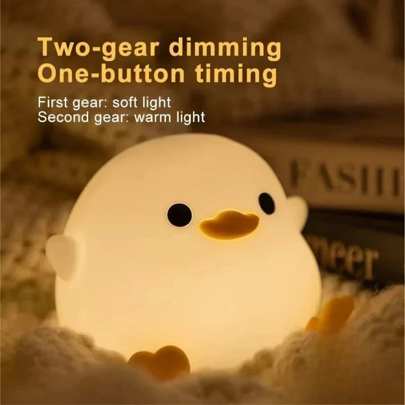 LED Night Light Cute Duck Cartoon Animals Silicone Lamp for Children Kid Touch Sensor Timing USB Rechargeable for Birthday Gifts