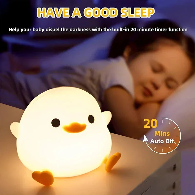 LED Night Light Cute Duck Cartoon Animals Silicone Lamp for Children Kid Touch Sensor Timing USB Rechargeable for Birthday Gifts