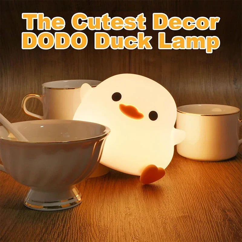 LED Night Light Cute Duck Cartoon Animals Silicone Lamp for Children Kid Touch Sensor Timing USB Rechargeable for Birthday Gifts