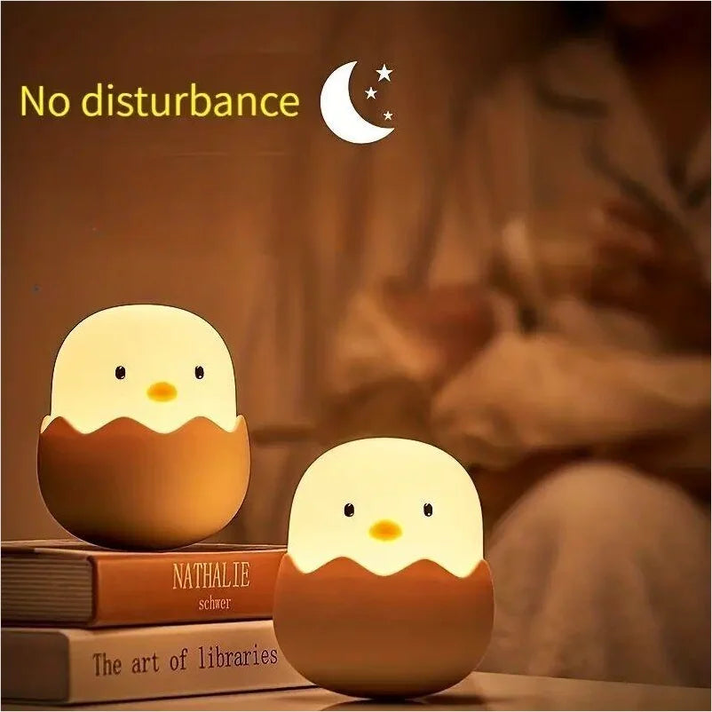 Cute  LED Creative Silicone Eggshell Chicken Night Light，Bedroom Accompanying Sleeping Light，Desktop Decorative Ornaments Lamp